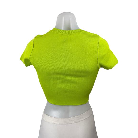 Zara Womens Neon Green Short Sleeve Ribbed Knit Crewneck T Shirt Crop Top Size S - Picture 4 of 6
